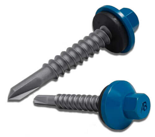 close up of two screws with blue head